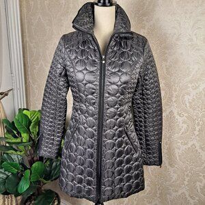 Laundry by Shelli Segal Size Small Ladies Black Puffer Coat Leopard Lining EUC